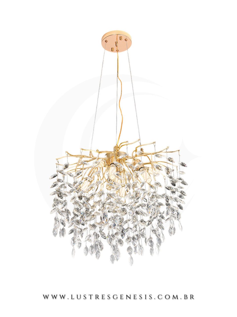 Lustre de Cristal Semente Dourado 60x60m Para Sua Sala de Jantar 